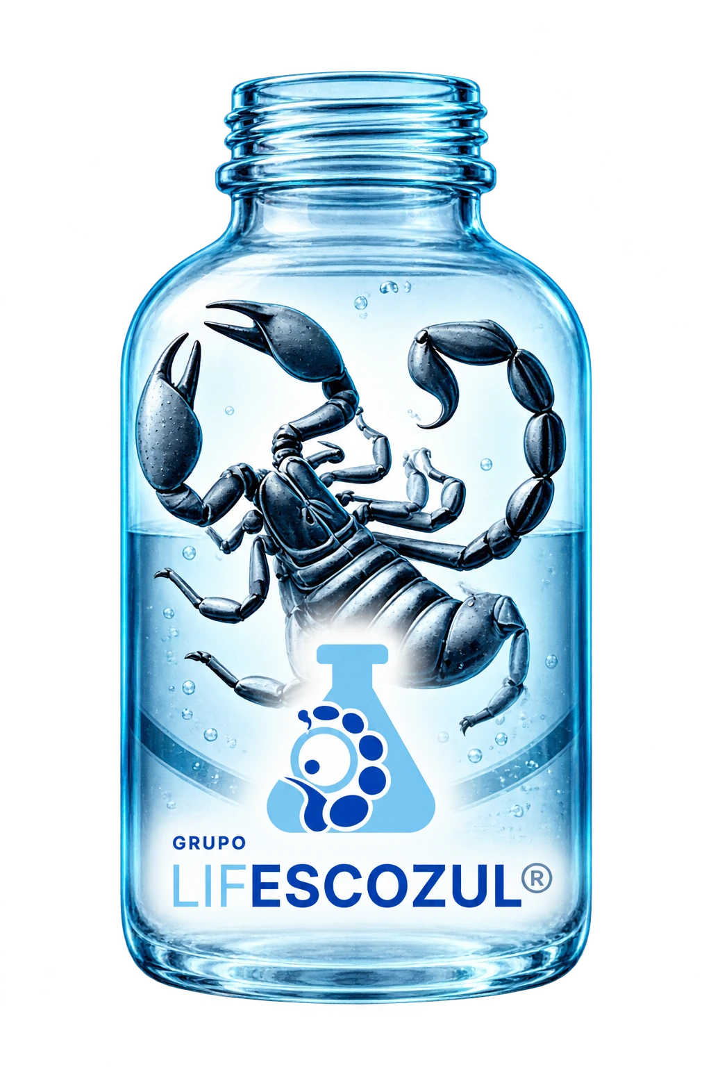 Conceptual illustration of the LifEscozul product story, not actual packaging