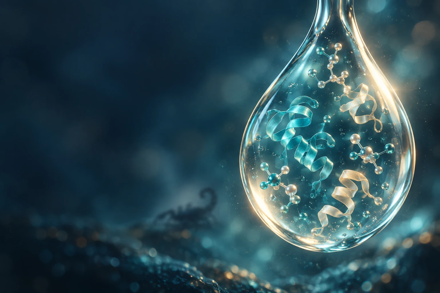 Conceptual illustration of components within a drop of venom