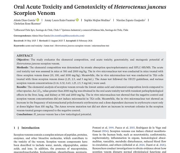 First-page excerpt of the 2026 oral acute toxicity and genotoxicity paper